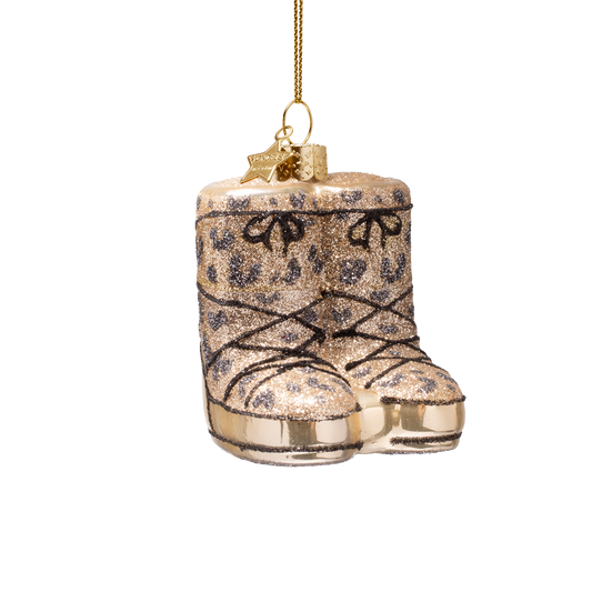 Ornament glass champagne panther snow boots H7cm