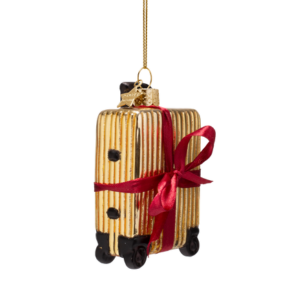 Dekorativer Koffer aus glänzendem, goldfarbenem, geripptem Glas, Höhe 10 cm