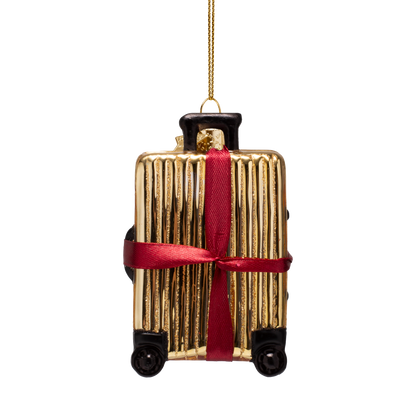 Dekorativer Koffer aus glänzendem, goldfarbenem, geripptem Glas, Höhe 10 cm