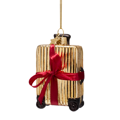 Dekorativer Koffer aus glänzendem, goldfarbenem, geripptem Glas, Höhe 10 cm