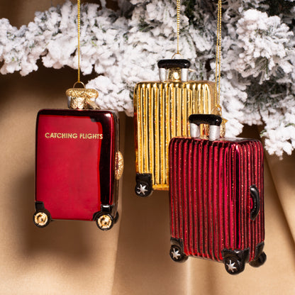 Dekorativer Koffer aus glänzendem, goldfarbenem, geripptem Glas, Höhe 10 cm