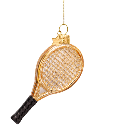 Dekorativer goldener Tennisschläger aus Glas, Höhe 9,5 cm