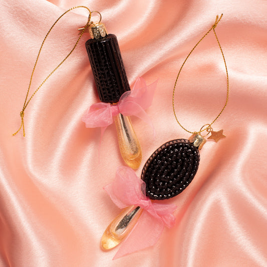 Ornament glass shiny gold hair brush H11cm