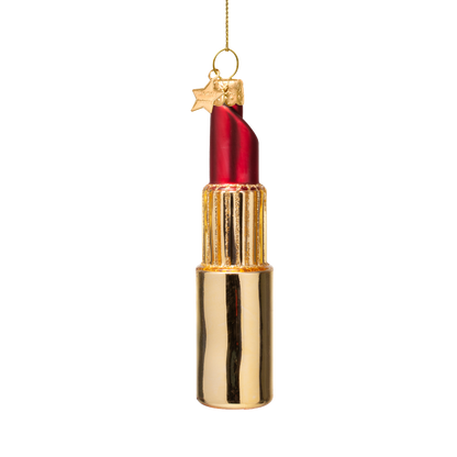 Ornament glass shiny gold/ matt red pink lipstick H11cm