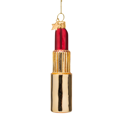 Ornament glass shiny gold/ matt red pink lipstick H11cm
