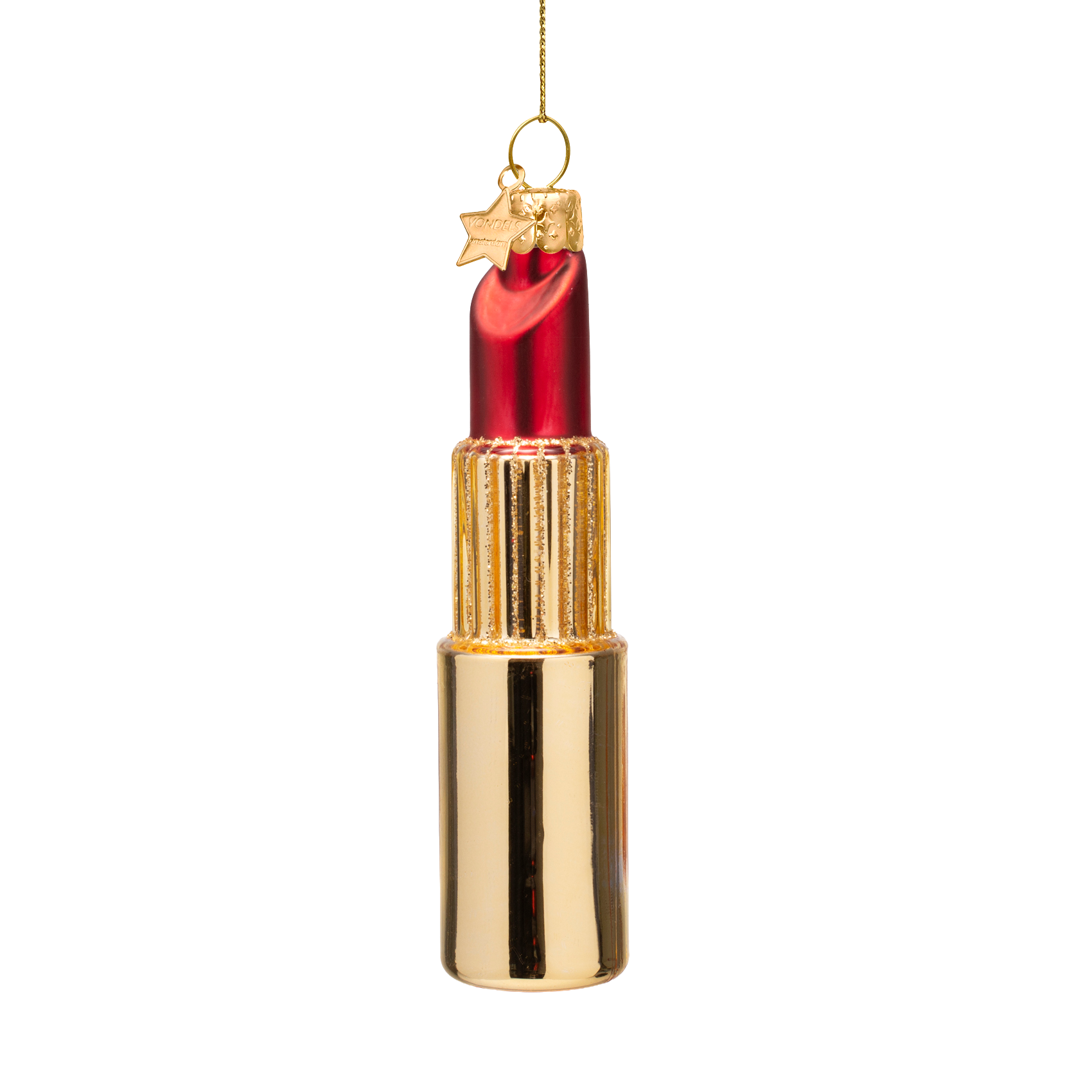 Ornament glass shiny gold/ matt red pink lipstick H11cm
