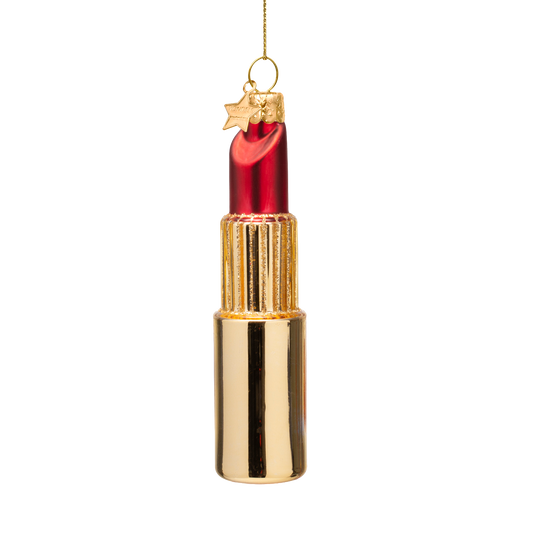 Ornament glass shiny gold/ matt red pink lipstick H11cm