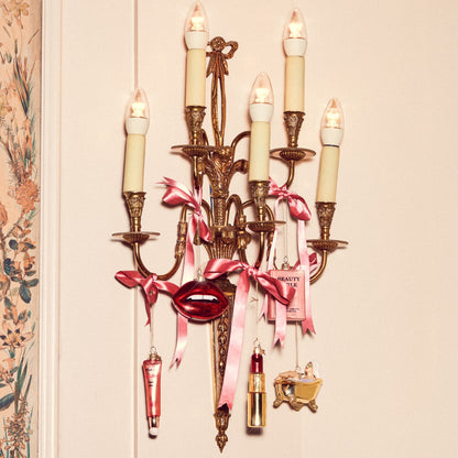 Ornament glass shiny gold/ matt red pink lipstick H11cm