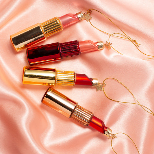 Ornament glass shiny gold/ matt red pink lipstick H11cm