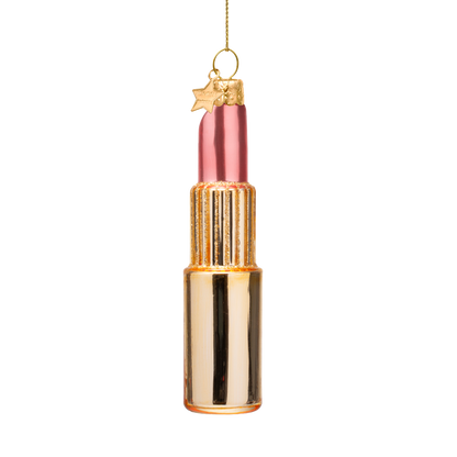 Ornament glass shiny gold/ pink lipstick H11cm