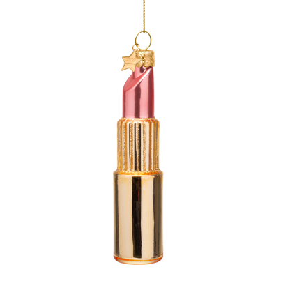 Ornament glass shiny gold/ pink lipstick H11cm