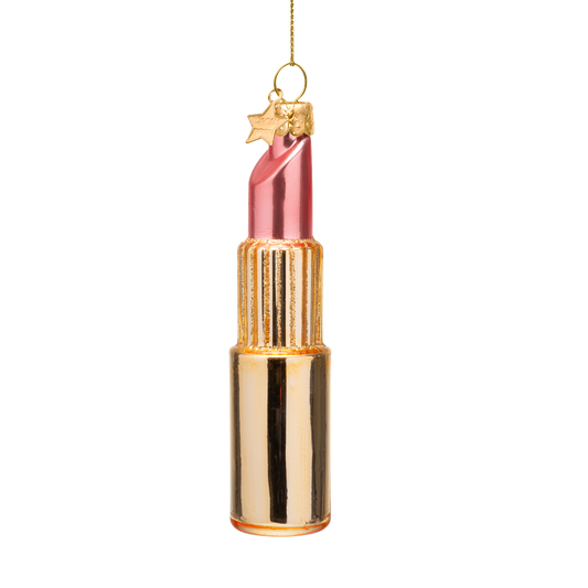 Ornament glass shiny gold/ pink lipstick H11cm