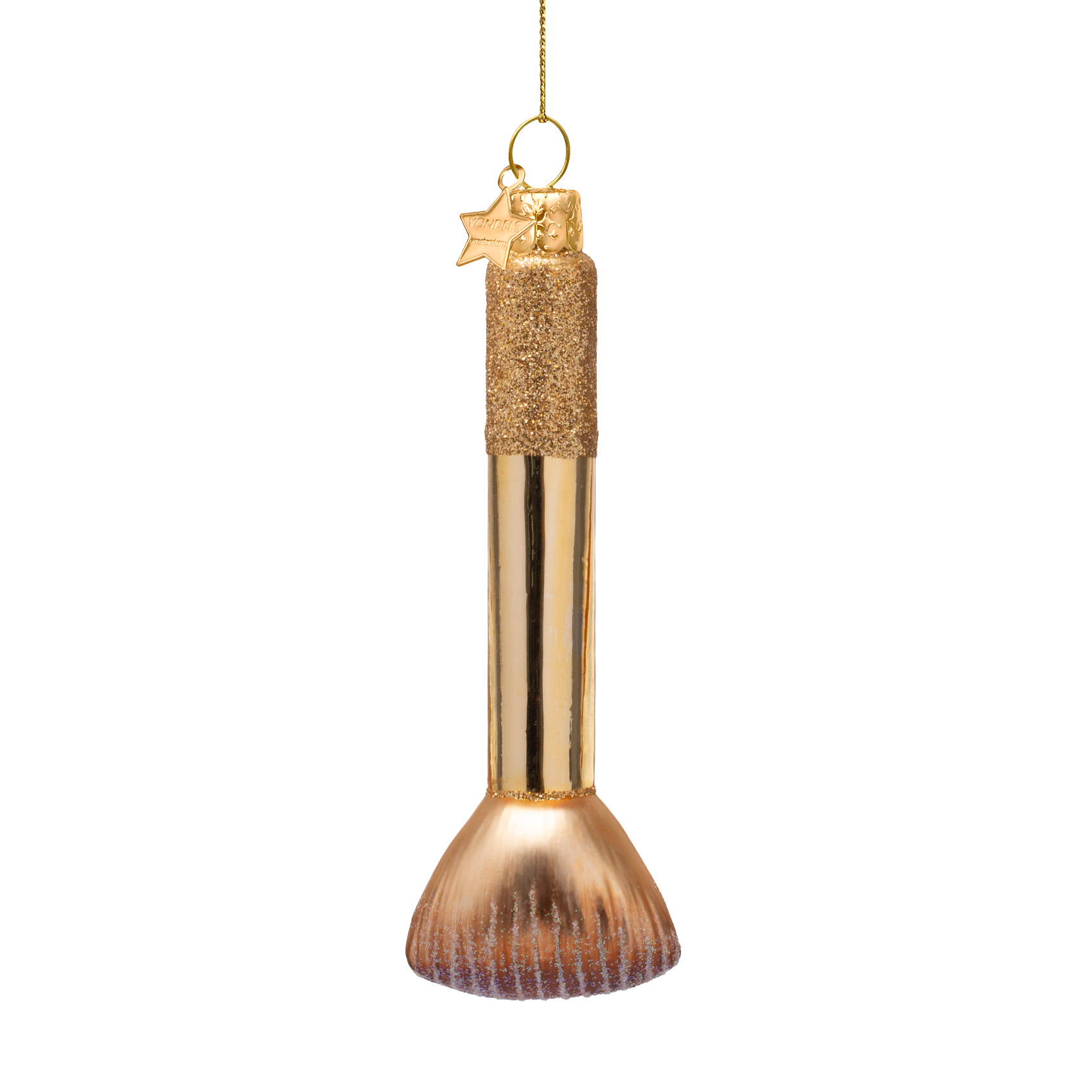 Ornamentaler, glänzender, goldener Make-up-Pinsel, Höhe 11,5 cm.