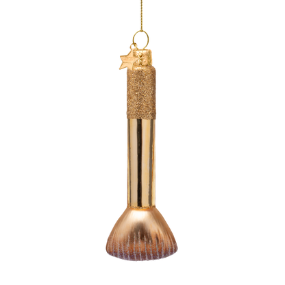 Ornamentaler, glänzender, goldener Make-up-Pinsel, Höhe 11,5 cm.