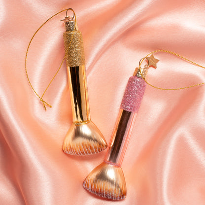 Ornamentaler, glänzender, goldener Make-up-Pinsel, Höhe 11,5 cm.