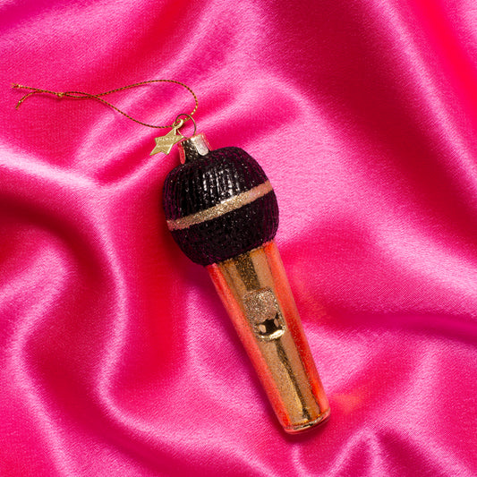 Ornament glass shiny gold microphone H12.5cm