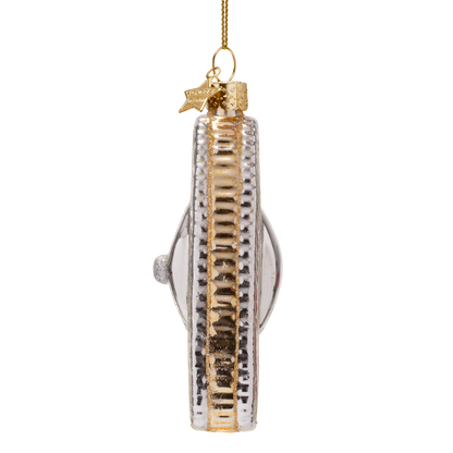 Ornament glass silver/ gold watch with green H11.5cm