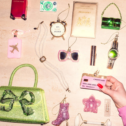 Ornament glass silver/ gold watch with green H11.5cm