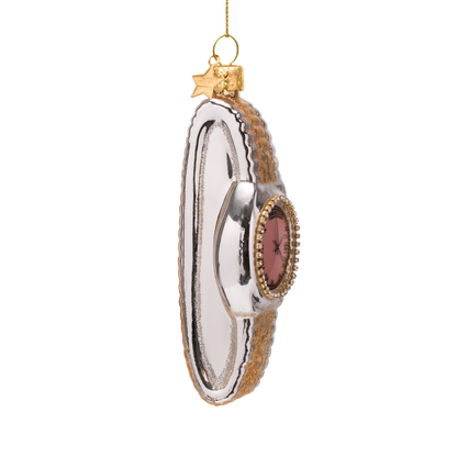 Ornament glass silver/ gold watch with pink H11.5cm