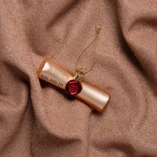 Ornament glass beige matt diploma certificate H3.5cm