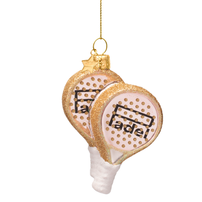 Dekorativer Padelschläger aus Opalglas in zartem Rosa, Höhe 9,5 cm