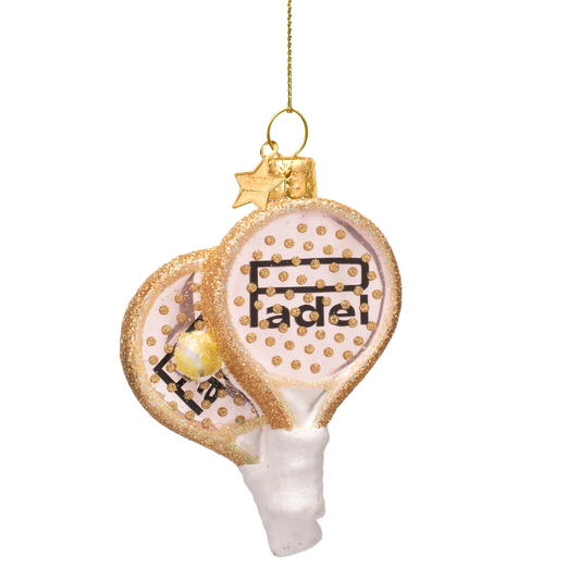 Ornament glass opal soft pink padel racket H9cm