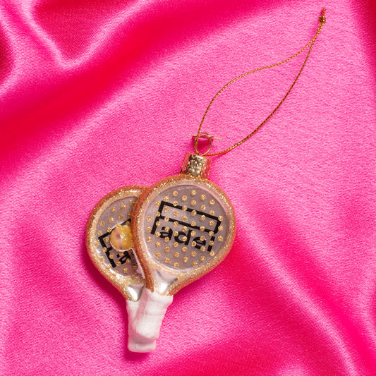 Ornament glass opal soft pink padel racket H9cm