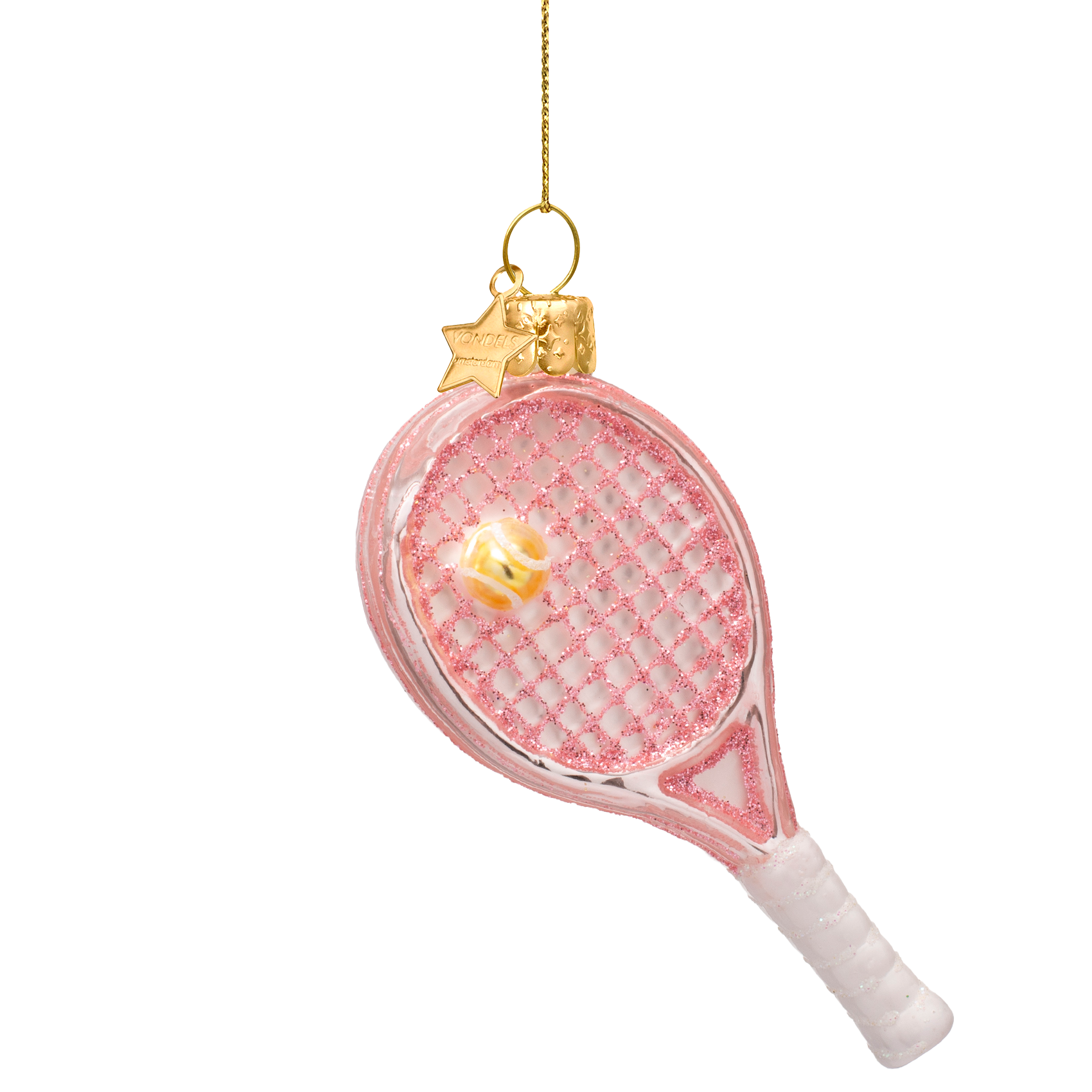 Dekorativer Tennisschläger aus Opalglas, zartrosa, Höhe 10 cm