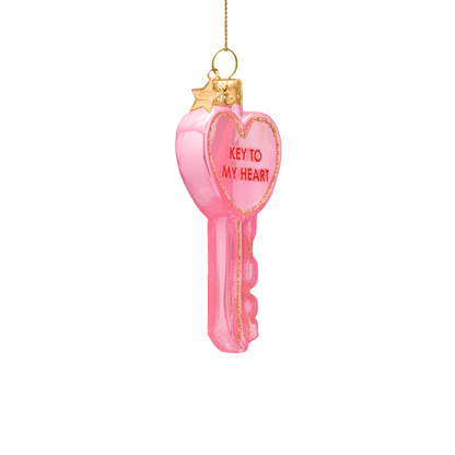 Ornament glass opal pink key w/key to my heart H9cm