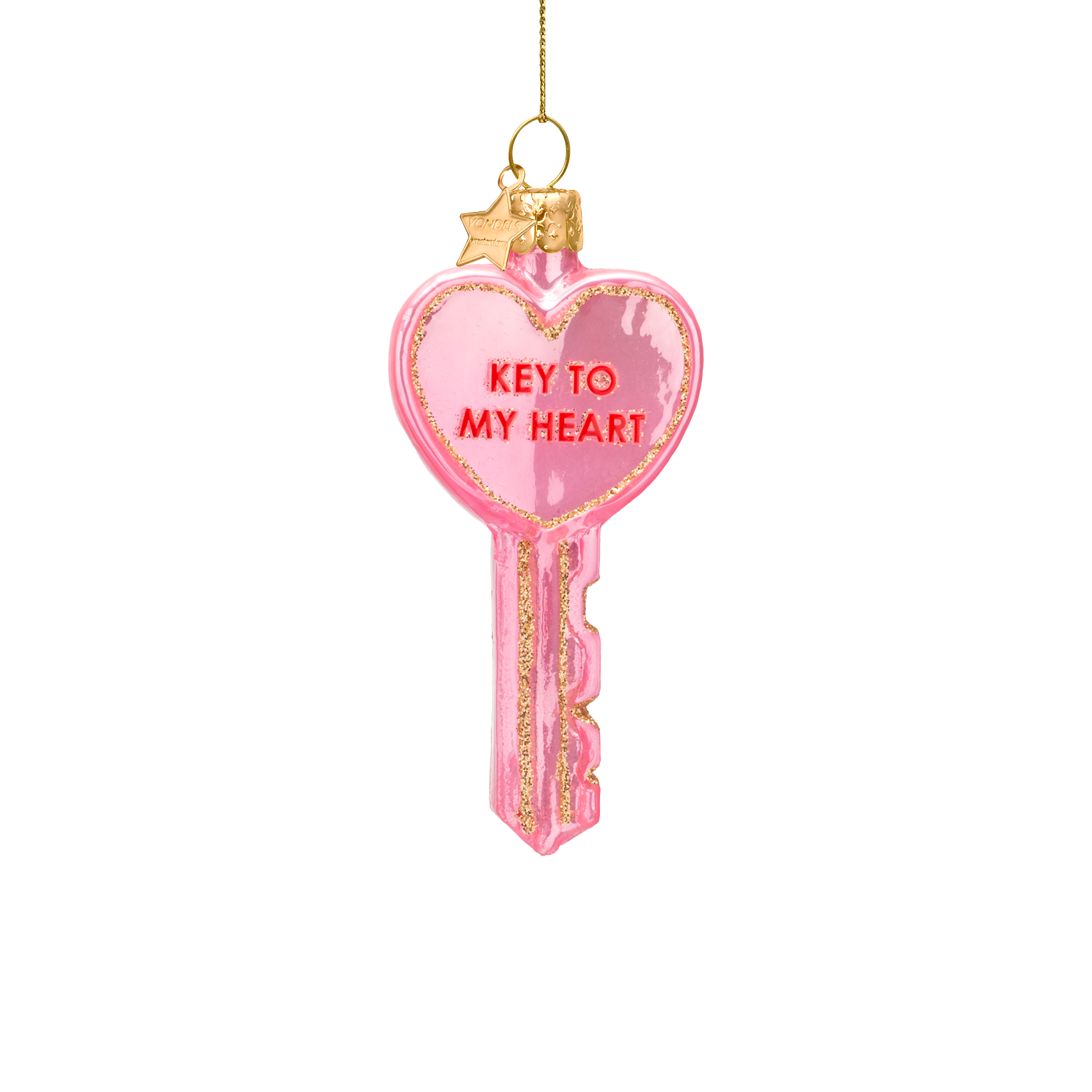 Ornament glass opal pink key w/key to my heart H9cm