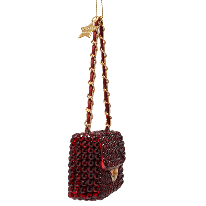 Ornament glass burgundy fashion bag w/diamond allover H5.5cm