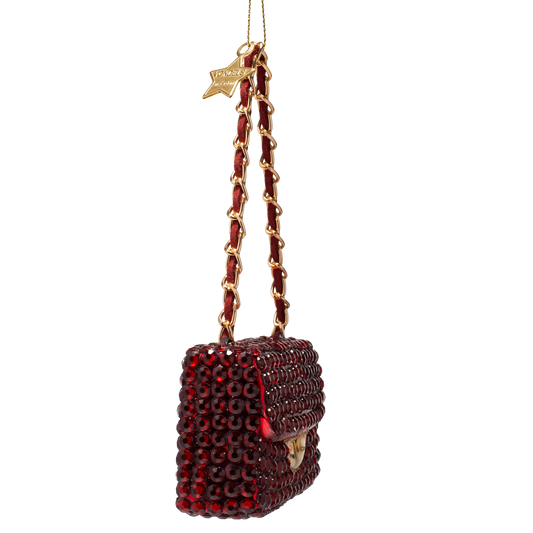 Ornament glass burgundy fashion bag w/diamond allover H5.5cm