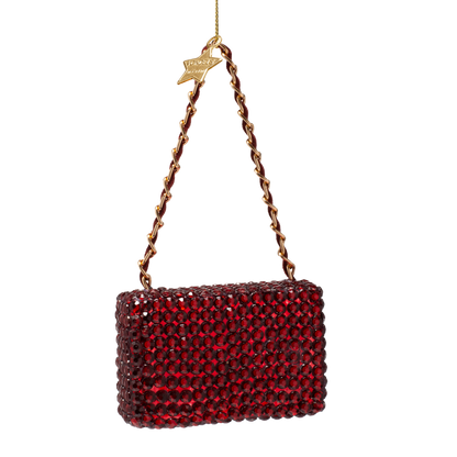 Ornament glass burgundy fashion bag w/diamond allover H5.5cm