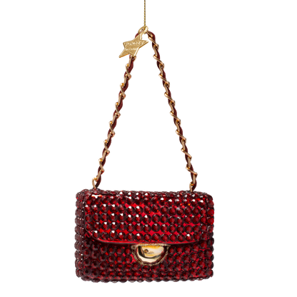 Ornament glass burgundy fashion bag w/diamond allover H5.5cm