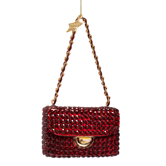 Ornament glass burgundy fashion bag w/diamond allover H5.5cm