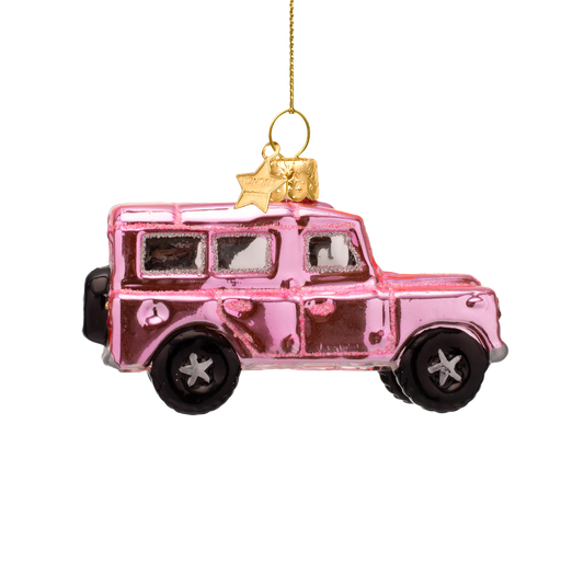 Ornament glass shiny bubblegum pink SUV car H6cm