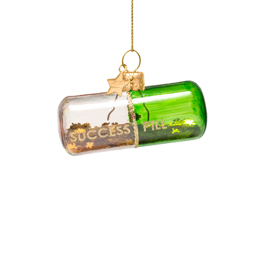 Ornament glass green succes pill H3.5cm