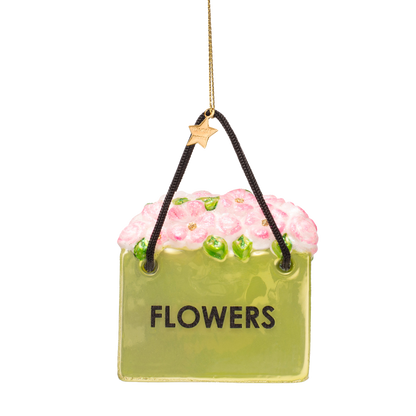 Ornament glass bright light green flower bag H7.5cm