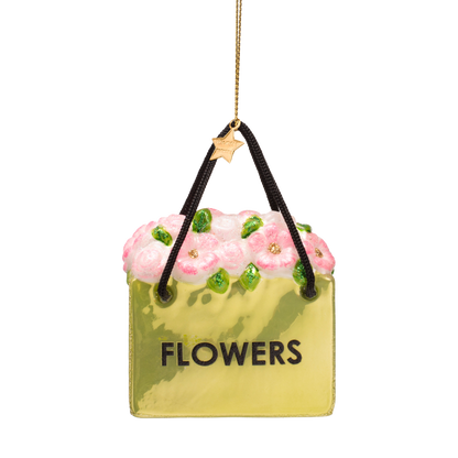 Ornament glass bright light green flower bag H7.5cm