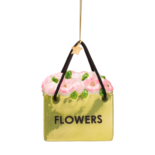 Ornament glass bright light green flower bag H7.5cm