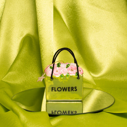 Ornament glass bright light green flower bag H7.5cm