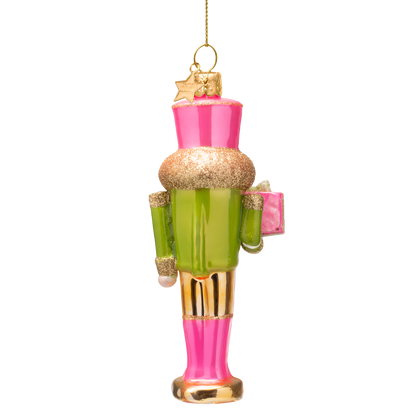 Ornament aus Glas, rosa/grüner Nussknacker, Höhe 16,5 cm