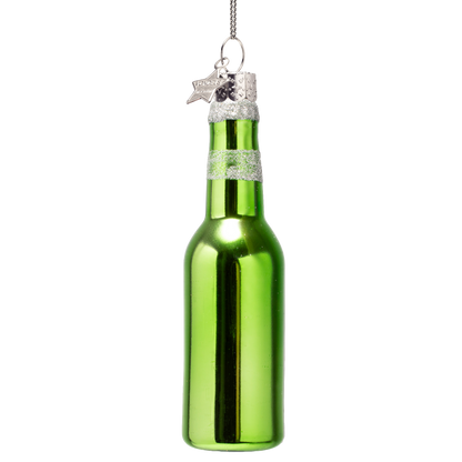 Ornament glass green beer bottle H12.5cm