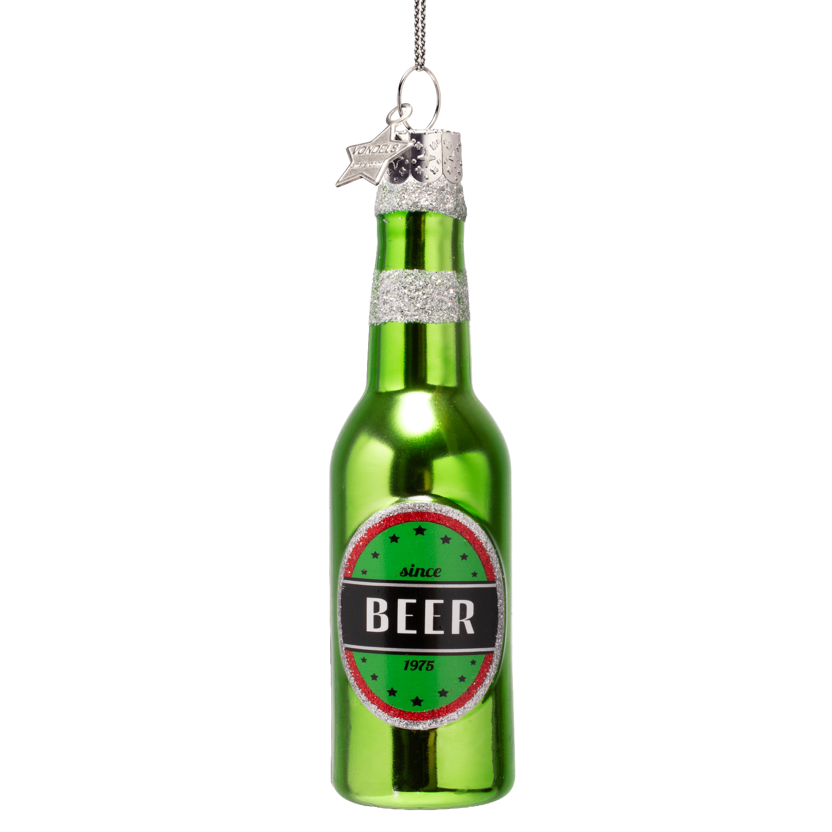 Ornament glass green beer bottle H12.5cm