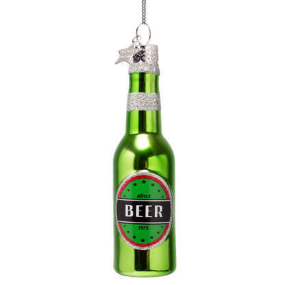 Ornament glass green beer bottle H12.5cm