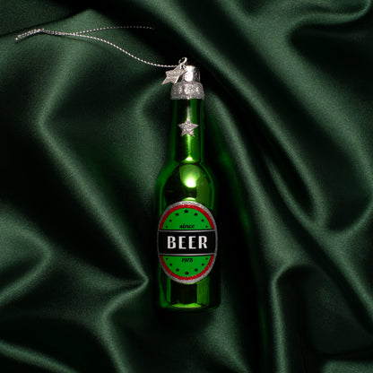 Ornament glass green beer bottle H12.5cm