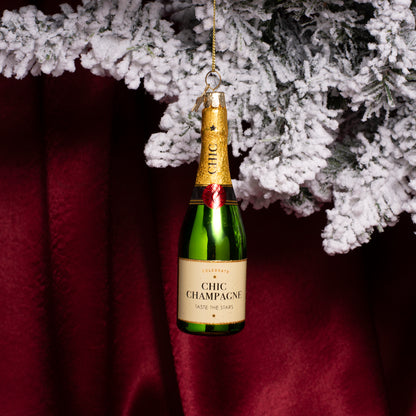 Ornament glass green luxury champagne bottle H13cm