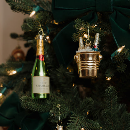 Ornament glass green luxury champagne bottle H13cm