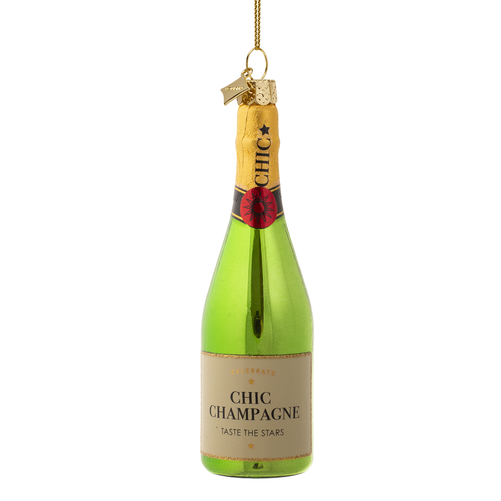 Ornament glass green luxury champagne bottle H13cm