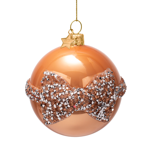 Bauble glass opal peach diamond bow H8cm